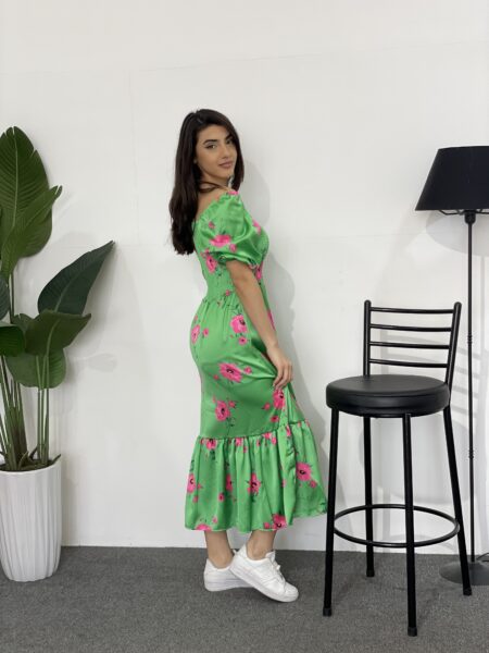 Ladies' Long Flower Printed Cap Sleeve Dress WO-1206