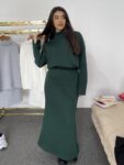 Women High Neck Sweater and Skirt Set WO-1095