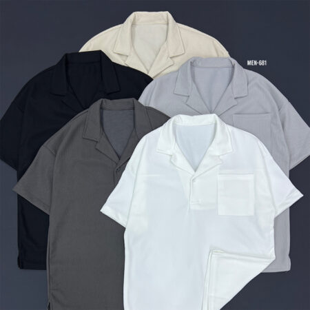 Men's Solid Color Short-Sleeved Polo Shirt With Buttoned Half-Open Collar And Chest Pocket Men-681