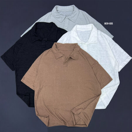 Men's Solid Knit Casual Short Sleeve Polo Shirt Men-699