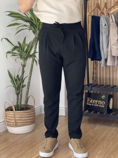 Men Solid Color Waist Belted Slant Pocket Casual Pants Men-682