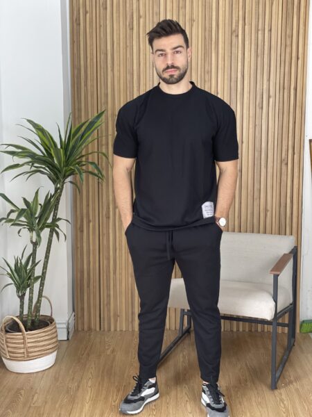 Men's Solid Color Knitted Round Neck Short Sleeve T-Shirt & Pants Men-691