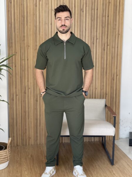 Men Quarter Zip Polo Shirt And Pants Set Men-692