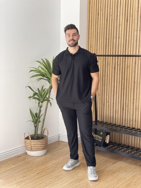 Solid Knit Casual Short Sleeve Polo Shirt & Pants Men-697