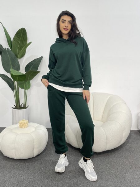 Women's 2pcs/Set Casual Solid Color Loose Hooded Long Sleeve Sweatshirt And Sweatpants WO-1102