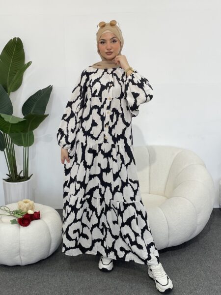 Women’s Printed Notched Neckline A-Line Maxi Loose Dress WO-1106