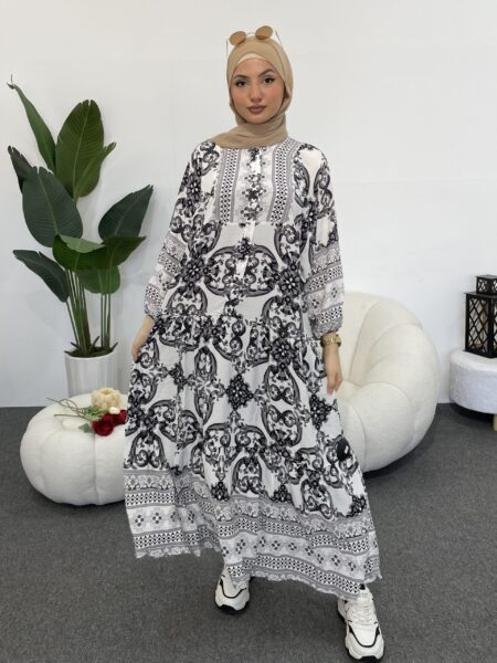 Women's Printed Notched Neckline A-Line Maxi Loose Dress WO-1107