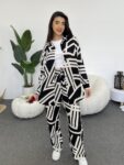 Women’s Geometric Print Lantern Sleeve Shirt & Wide Leg Pants WO-1115