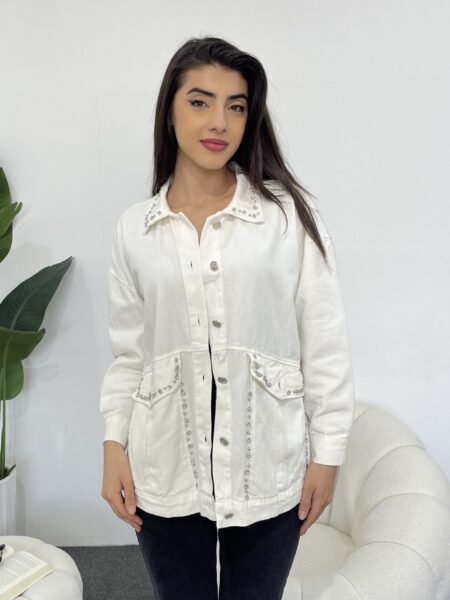 Beaded Detail Flip Front Long Sleeve Shirt WO#2853