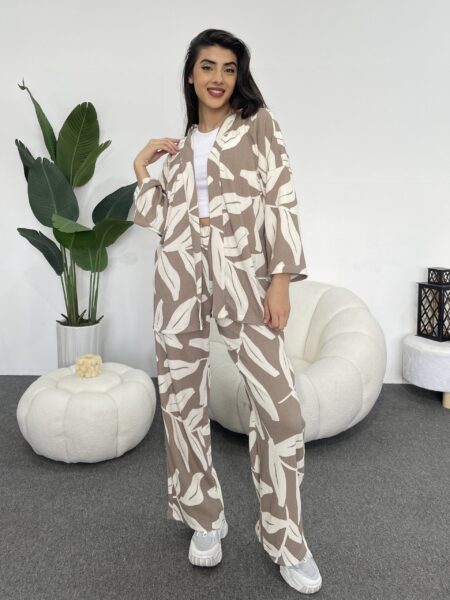 Loose Fit Plant Print Shirt And Wide Leg Pants Set WO#6582