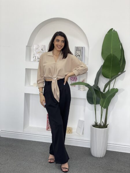 Women's Solid Color Drop Shoulder Long Sleeve Loose Casual Shirt WO#905