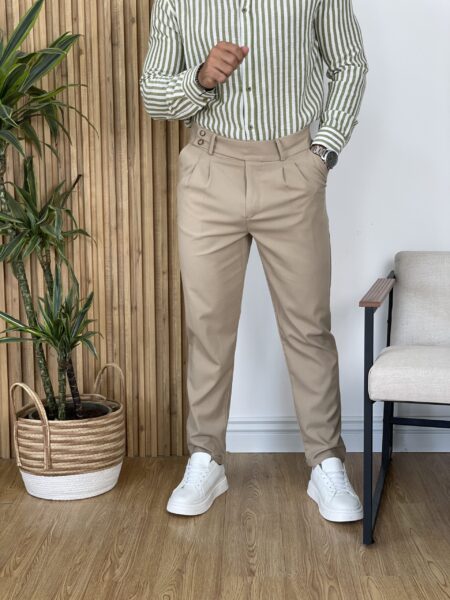 Men’s Solid Color Straight-Fit Dress Pants With Folded Pleats Men-702