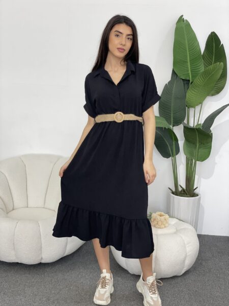 Drop Shoulder Ruffle Hem Belted Shirt Dress With Belt WO#2292
