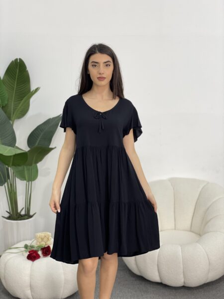 Solid Color Round Neck Ruffle Hem Casual Dress WO#2352