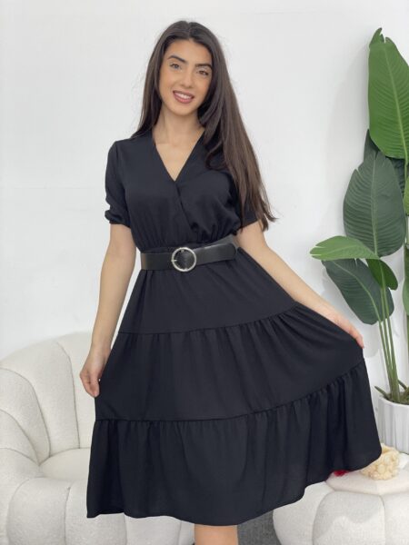 Drop Shoulder Ruffle Hem Belted Shirt Dress With Belt WO#2377