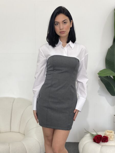 Plaid Patchwork Lantern Sleeve Dress Wo#2474