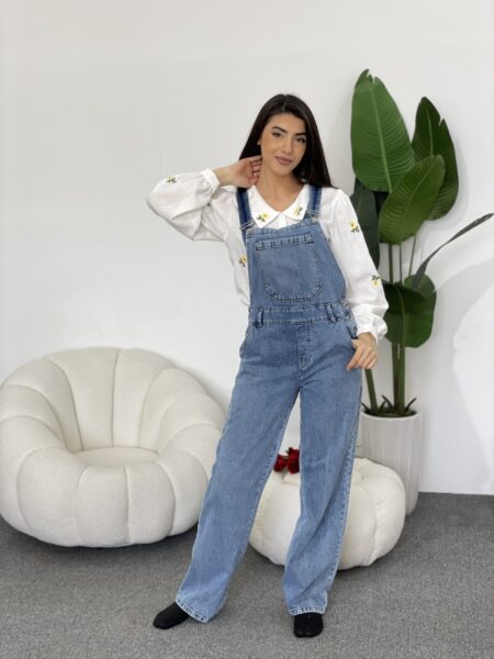 Ladies Solid Color Pocket Denim Overalls Jumpsuit WO#4058