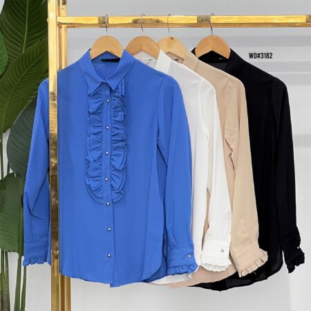 Ruffle Trim Flounce Sleeve Blouse WO#3182