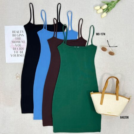 Solid Color Slim Fit Casual Knit Sweater Dress WO-1174