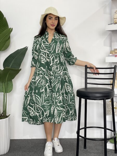 Women's Full Blooming Flower Print Dual-layer Hem Dress WO-1226