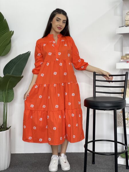 Ladies' Long Flower Printed Cap Sleeve Dress WO-1227