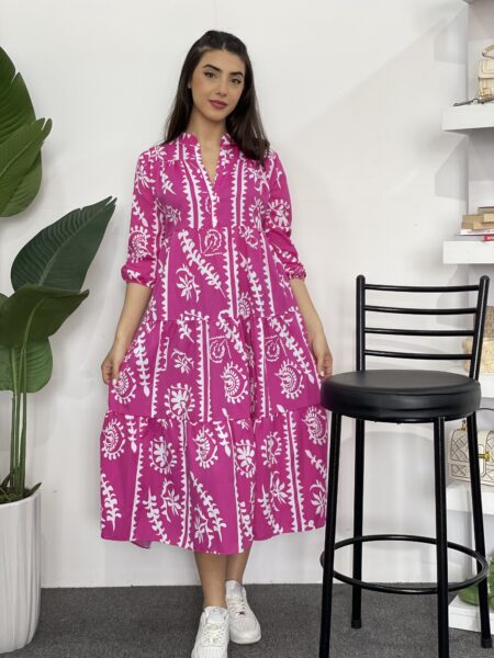 Women's Full Blooming Flower Print Dual-layer Hem Dress WO-1225
