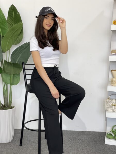 Solid Color Knitted Hem Short Sleeve T-Shirt WO-1232