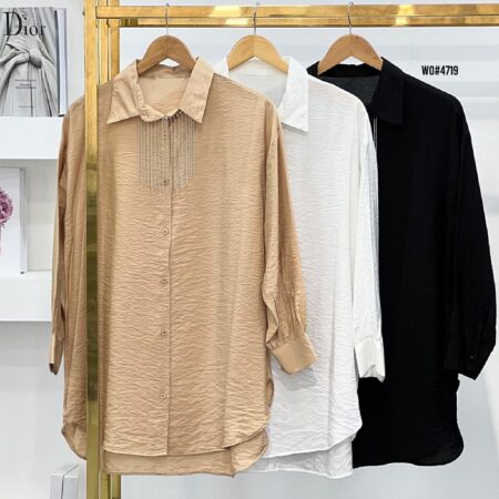 Women's Solid Color Long Sleeve Shirt With Front Button WO#4719