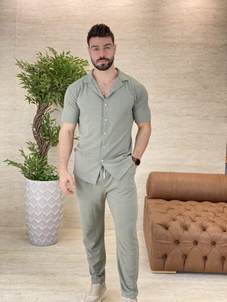 Textured resort button-down set Men-765