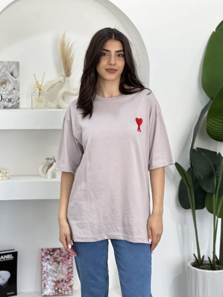 Casual Heart Print Oversized Drop Shoulder T-Shirt For Summer WO-1319