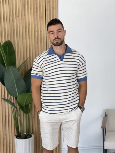 Loose Fit Men's Striped Print Polo Shirt Men-736