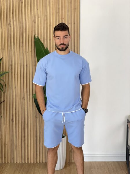 Men Striped Trim Tee & Drawstring Waist Shorts Men-744