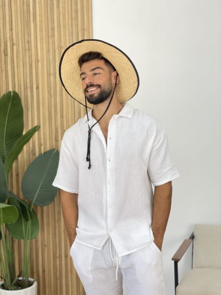 Ribbed Polo Shirt With Short 2 Piece Set men-749