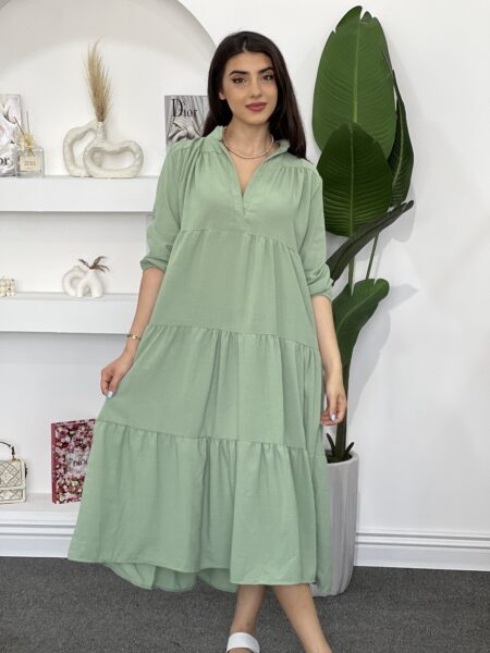 Solid Color Women's Baby Doll Dress With Notch Neck  WO-1311