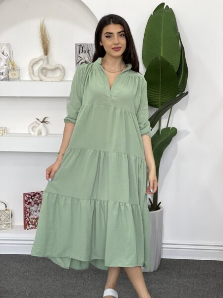 Solid Color Women's Baby Doll Dress With Notch Neck  WO-1311