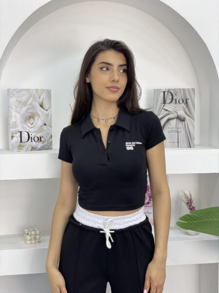 Letter Graphic Ribbed Knit Crop Tee WO#4749