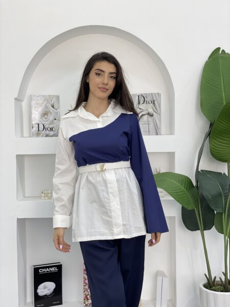 Women Summer Contrast Color Turn-Down Collar Long-Sleeved Casual T-Shirt WO-1324