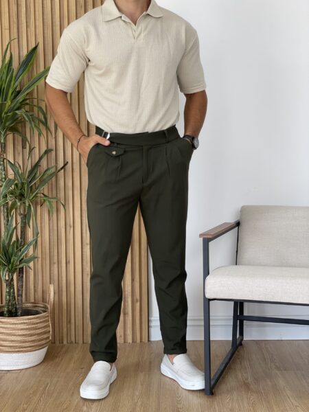 Men's Solid Color Straight-Fit Dress Pants With Folded Pleats Men-688