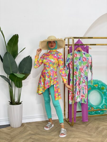 Women’s Beach print patchwork Burkini WB-901