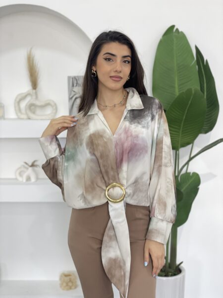 Women's Cropped Drop Shoulder Long Sleeve Blouse WO#907