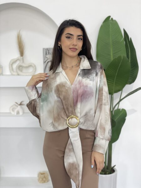 Women's Cropped Drop Shoulder Long Sleeve Blouse WO#907