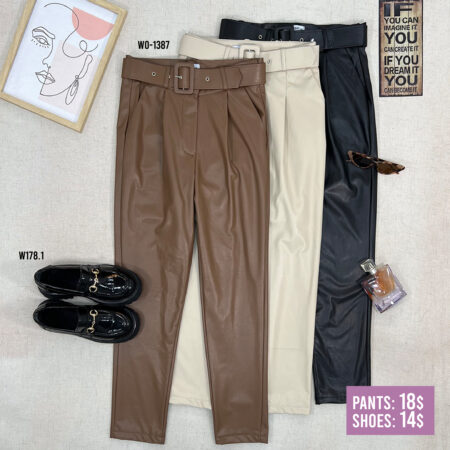 High-Rise Leather Trouser With Belt WO-1387