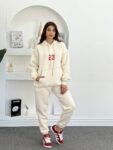 2pcs Letter Print Drawstring Hoodie Sweatshirt And Pants Set WO-080