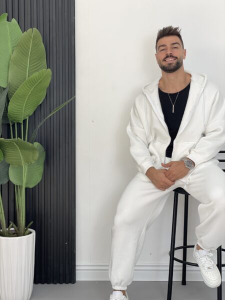 2pcs/Set Solid Color Full Zip Hoodie Jacket & Casual Pants Outfit  Men-081