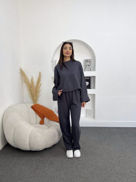 2pcs Women'S Solid Color Drop Shoulder Sweatshirt Set WOS145