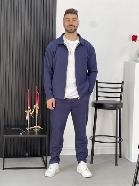 Men's Color Block Zipper Front Stand Collar Jacket And Casual Pants MENS163