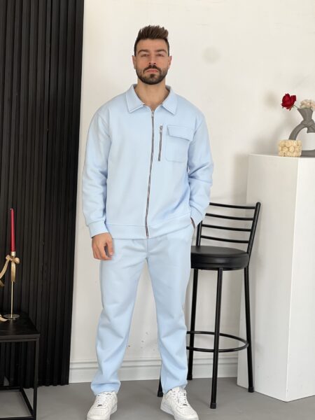 Men's Color Block Zipper Front Stand Collar Jacket And Casual Pants MENS165