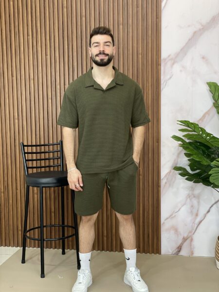 Men Contrast Trim Polo Shirt & Shorts Men-723