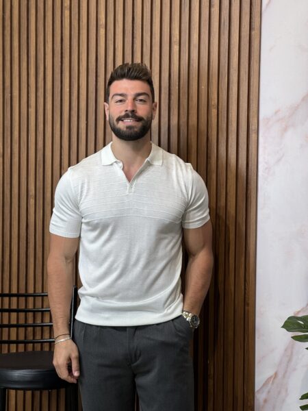 Men's Solid Color Textured Button Half-Zip Polo Shirt With Short Sleeves MENT201