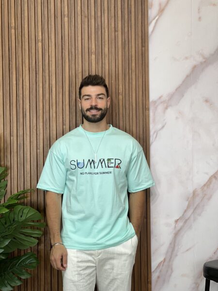 Men's Letter Printed Casual Crew Neck Short Sleeve T-Shirt MENT222